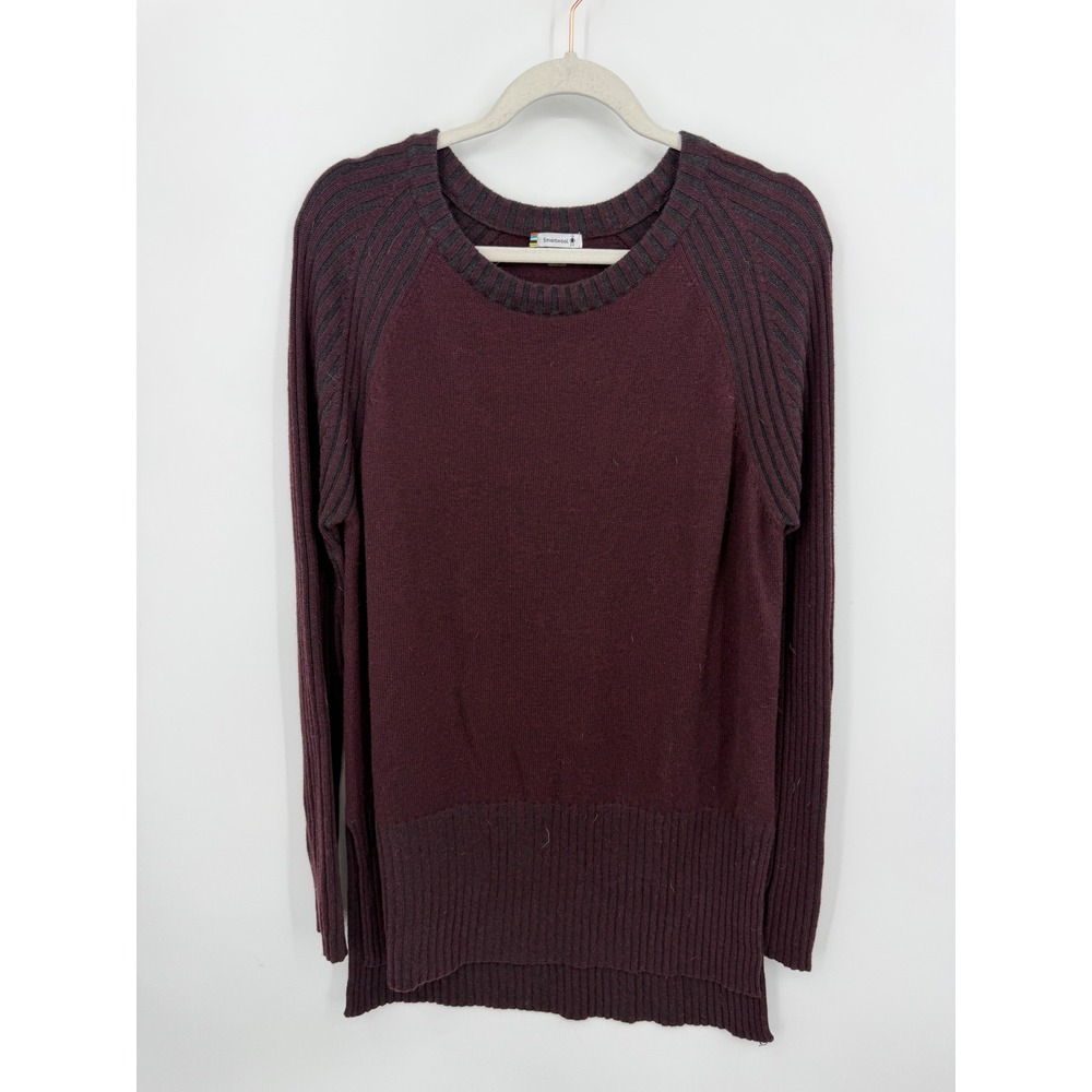 Smartwool Crestone Tunic Sweater Womens XL Burgundy‎ Merino Wool Raglan Ribbed